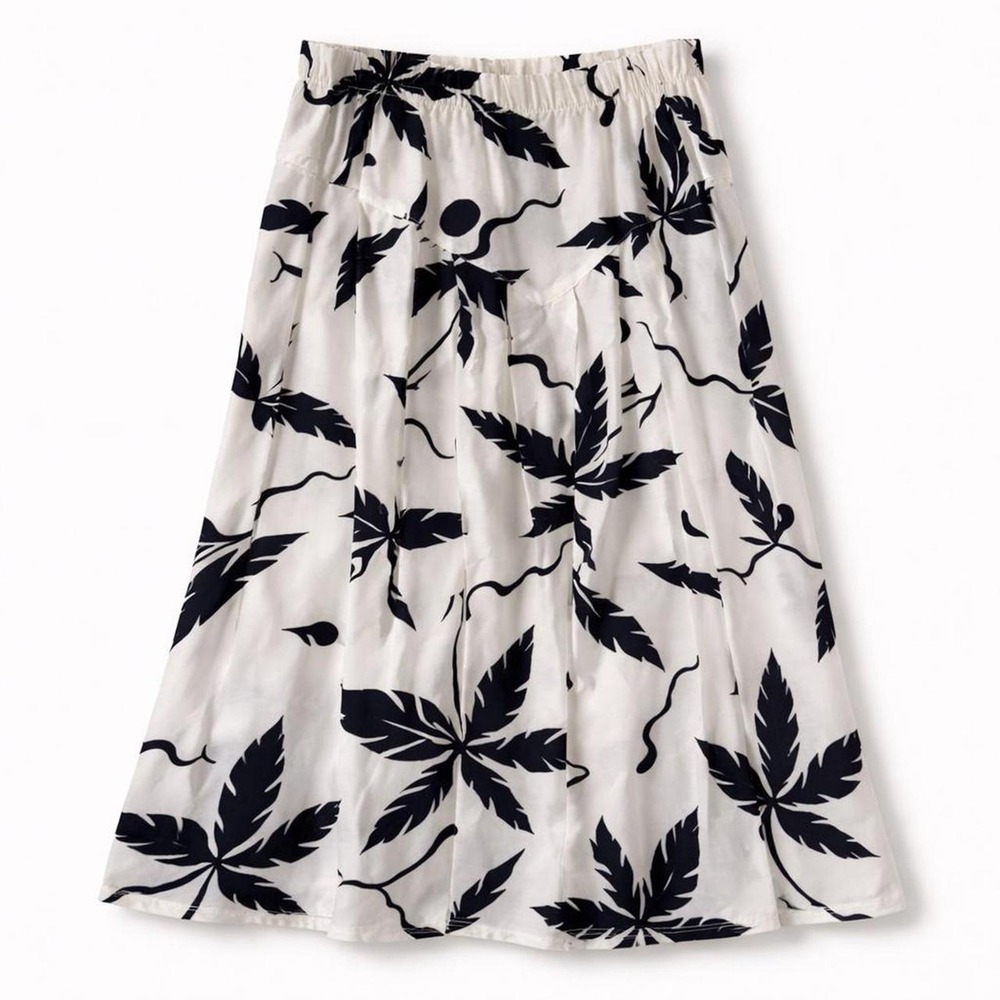 Vtg 80s Krush Womens White Black Palm Leaf Skirt M Maximalist Cruise Tropical